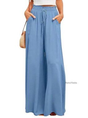 Wide Leg Palazzo Pants High Waisted Flowy Lounge Trousers Pockets